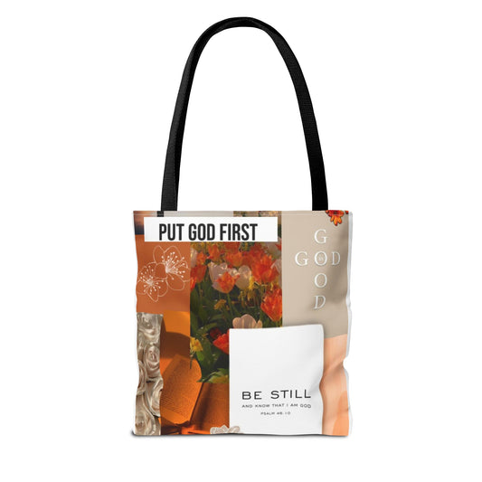 Spiritual Floral Tote Bag - "Put God First" Inspirational Design