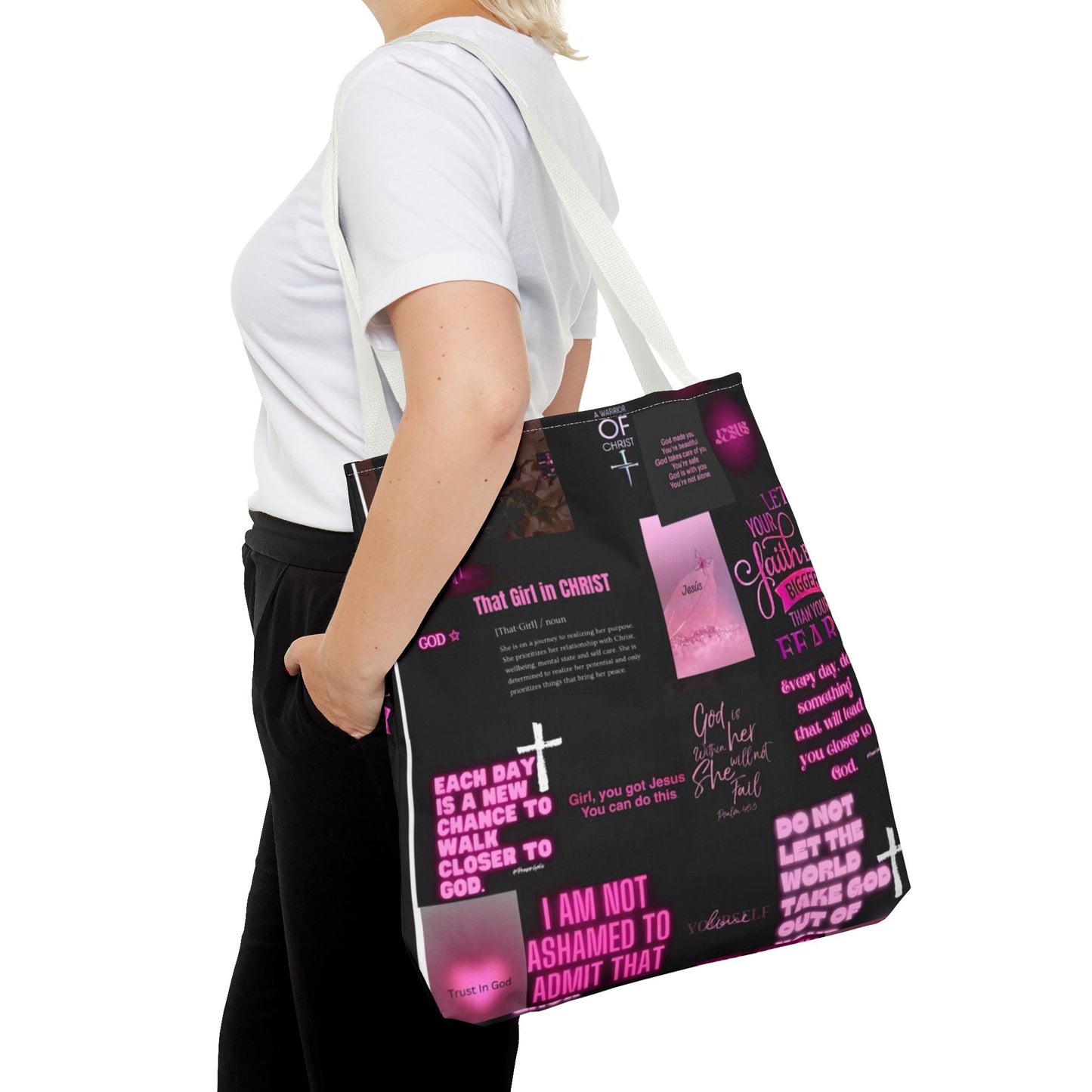 Faith-Inspired Tote Bag - Empowering Spiritual Quotes