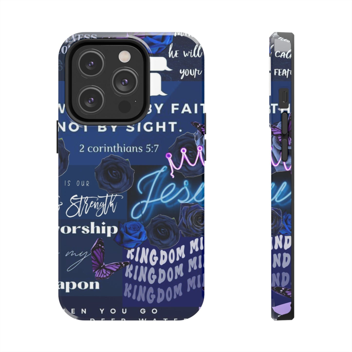 Kingdom mindset phone case deep blue faith & scripture collage