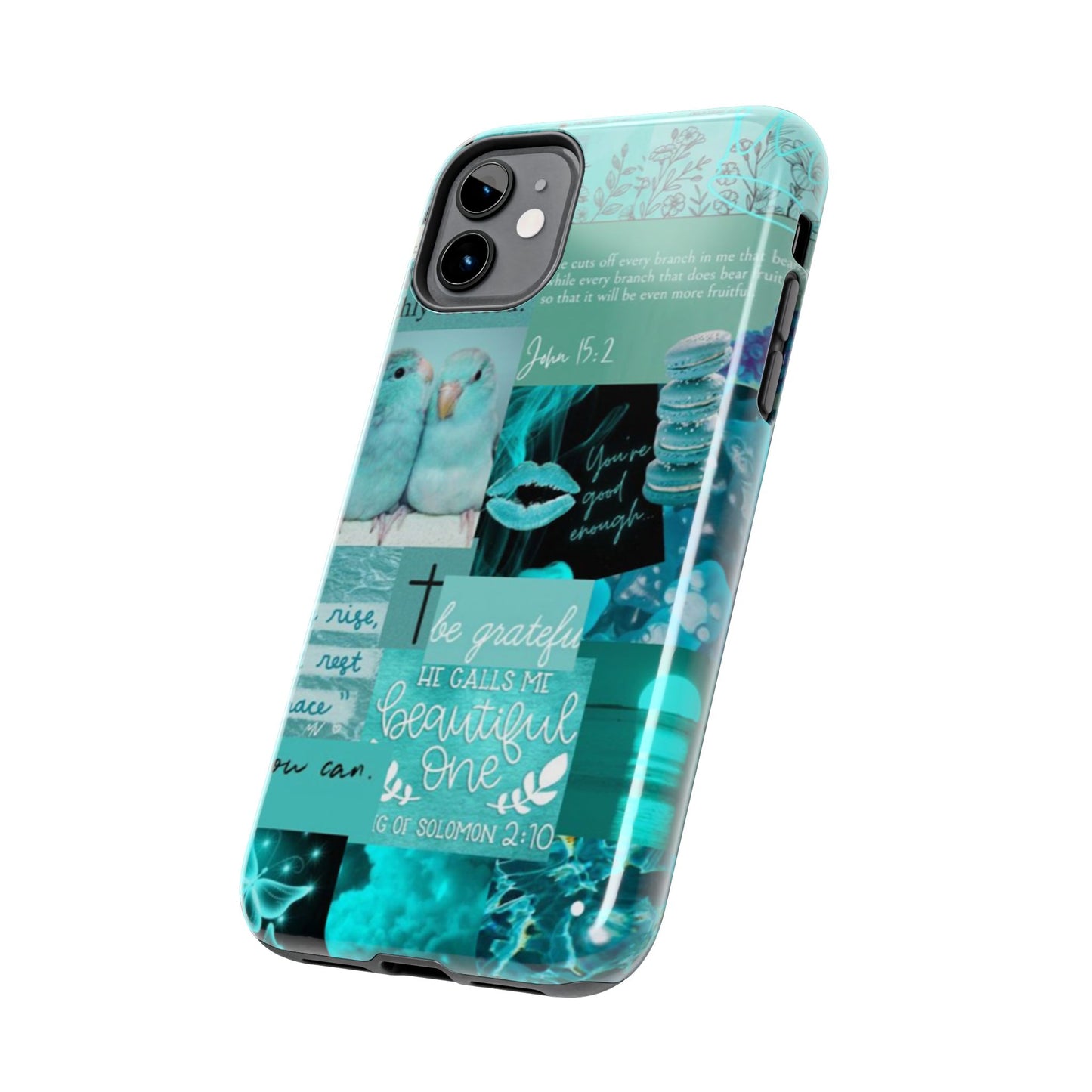 Beautiful one phone case aqua teal scripture collage