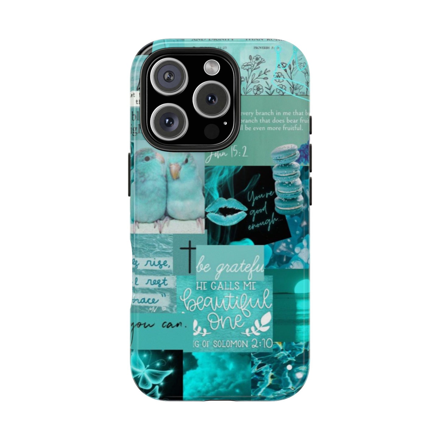 Beautiful one phone case aqua teal scripture collage