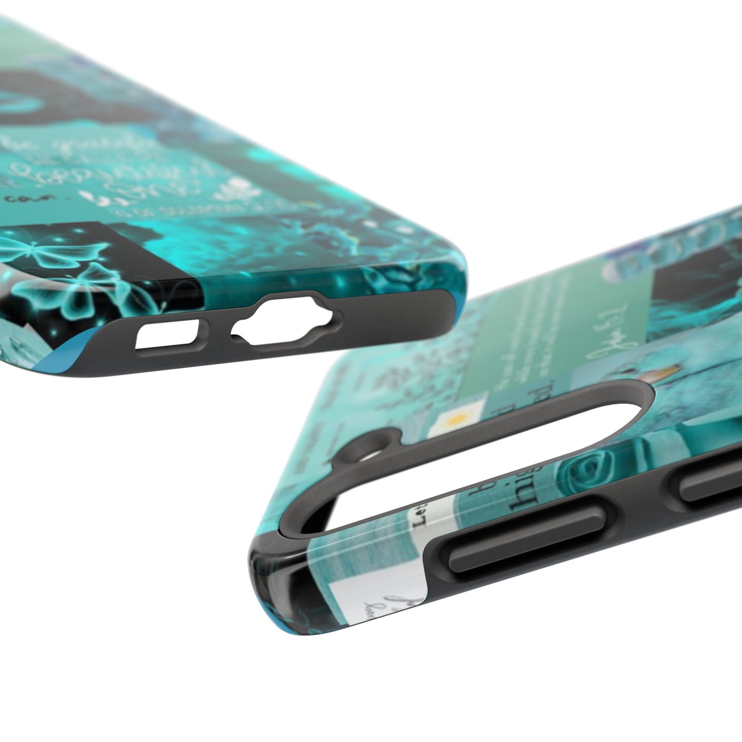 Beautiful one phone case aqua teal scripture collage