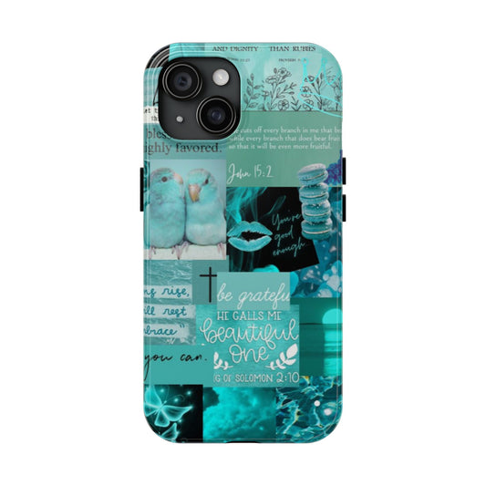 Beautiful one phone case aqua teal scripture collage