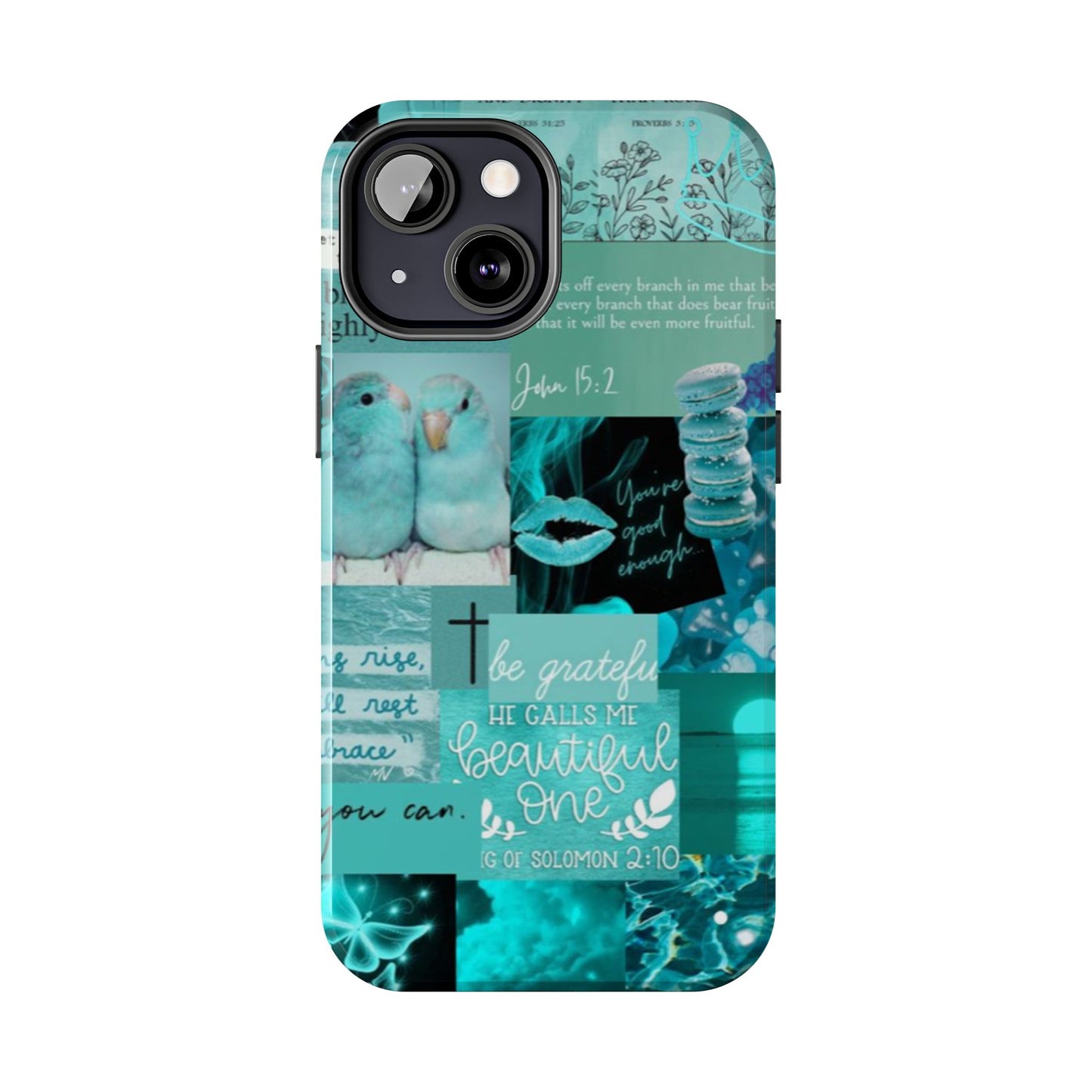 Beautiful one phone case aqua teal scripture collage