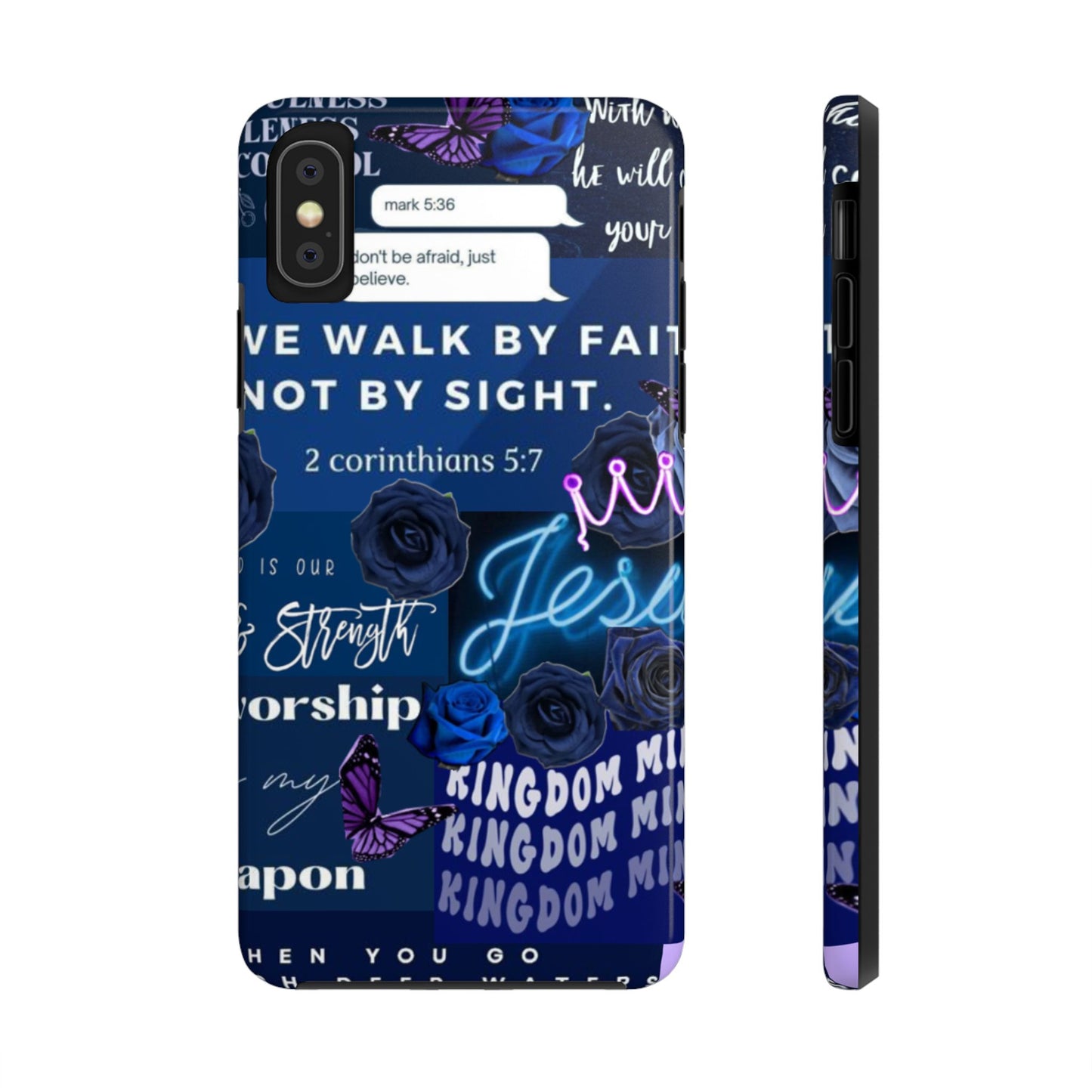 Kingdom mindset phone case deep blue faith & scripture collage