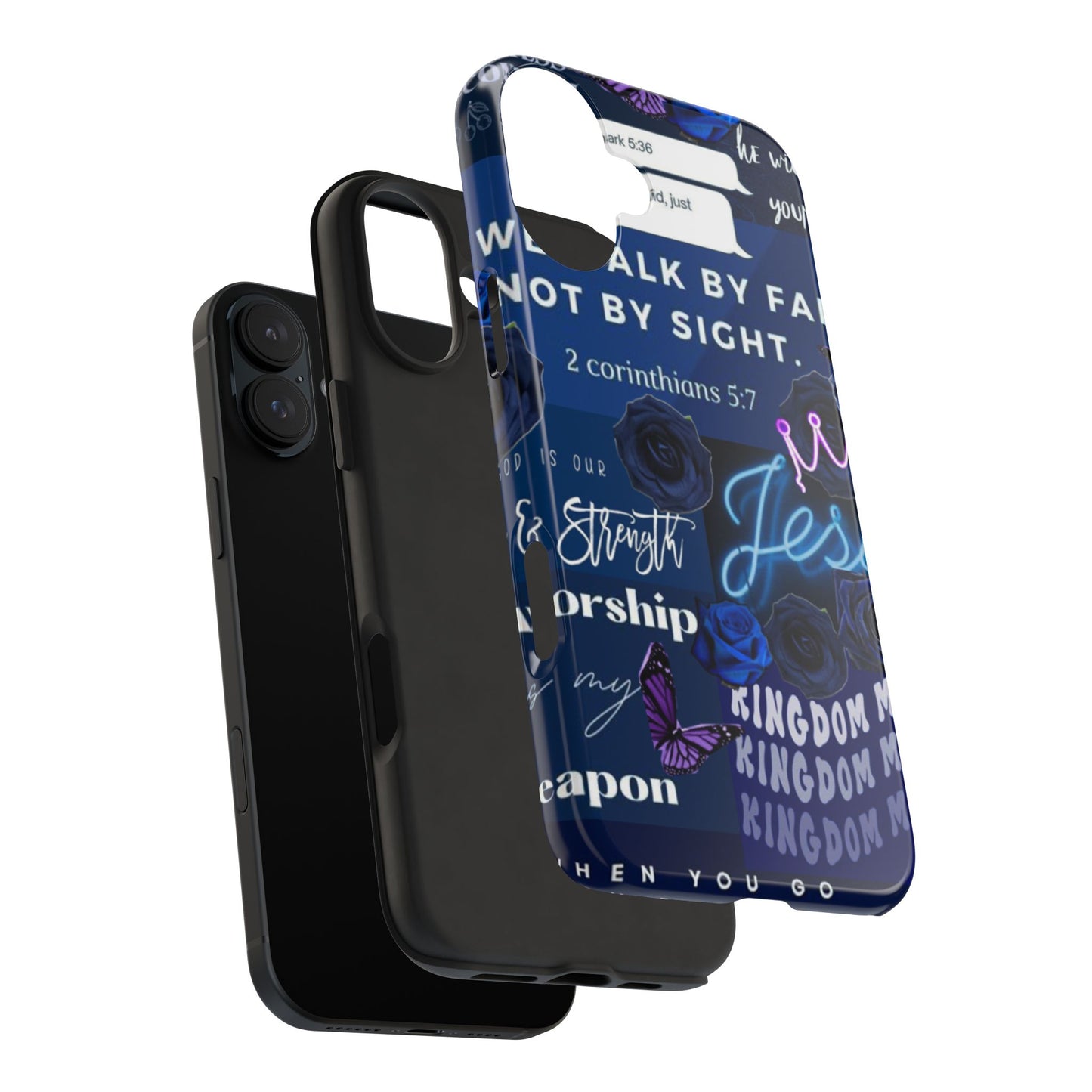 Kingdom mindset phone case deep blue faith & scripture collage