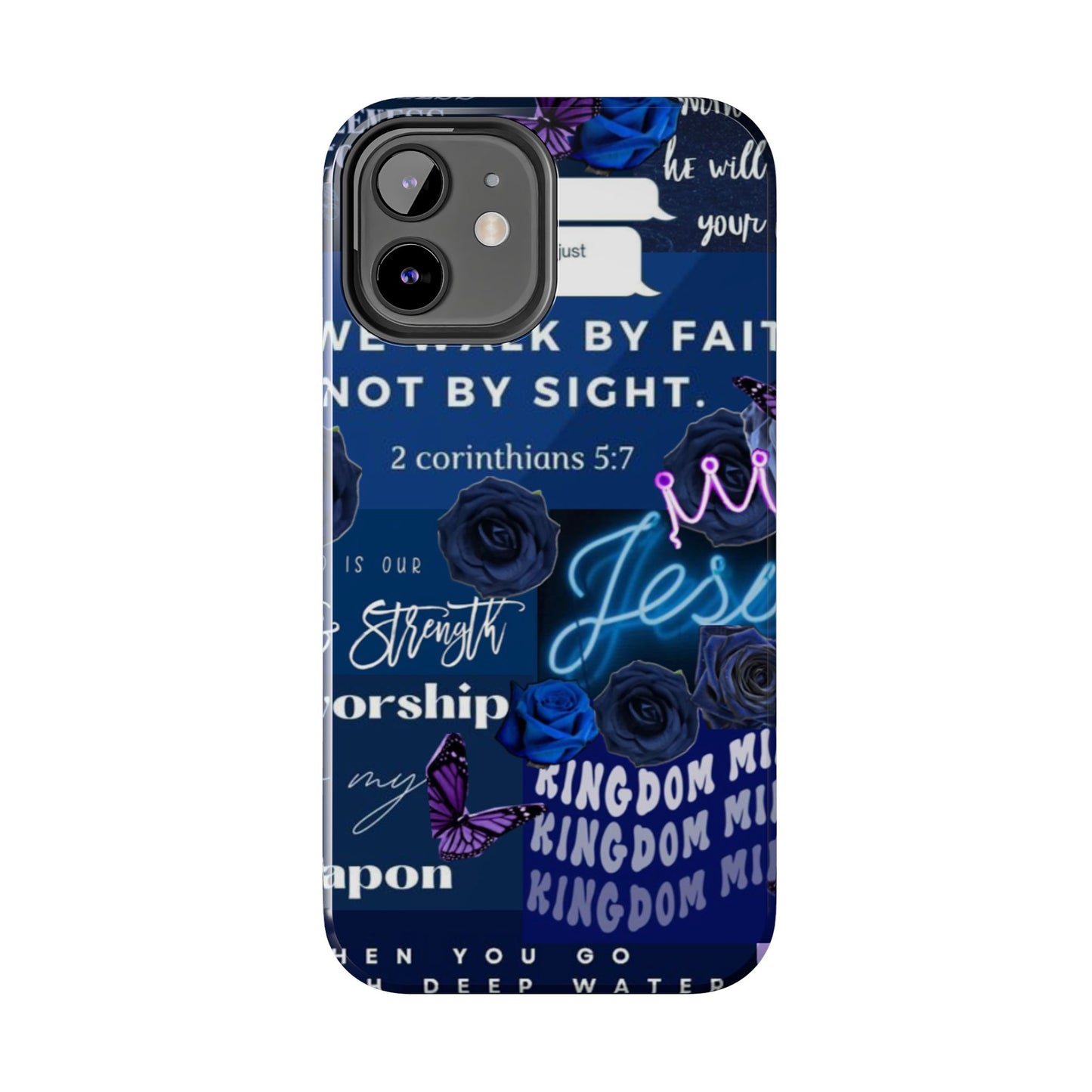 Kingdom mindset phone case deep blue faith & scripture collage