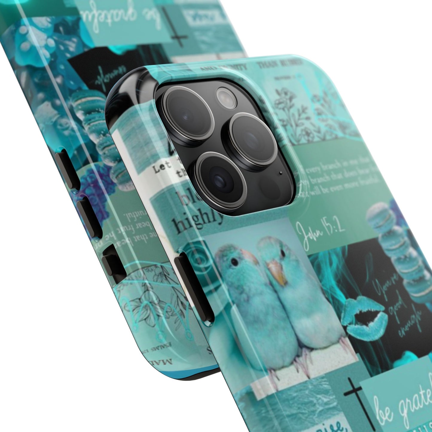 Beautiful one phone case aqua teal scripture collage