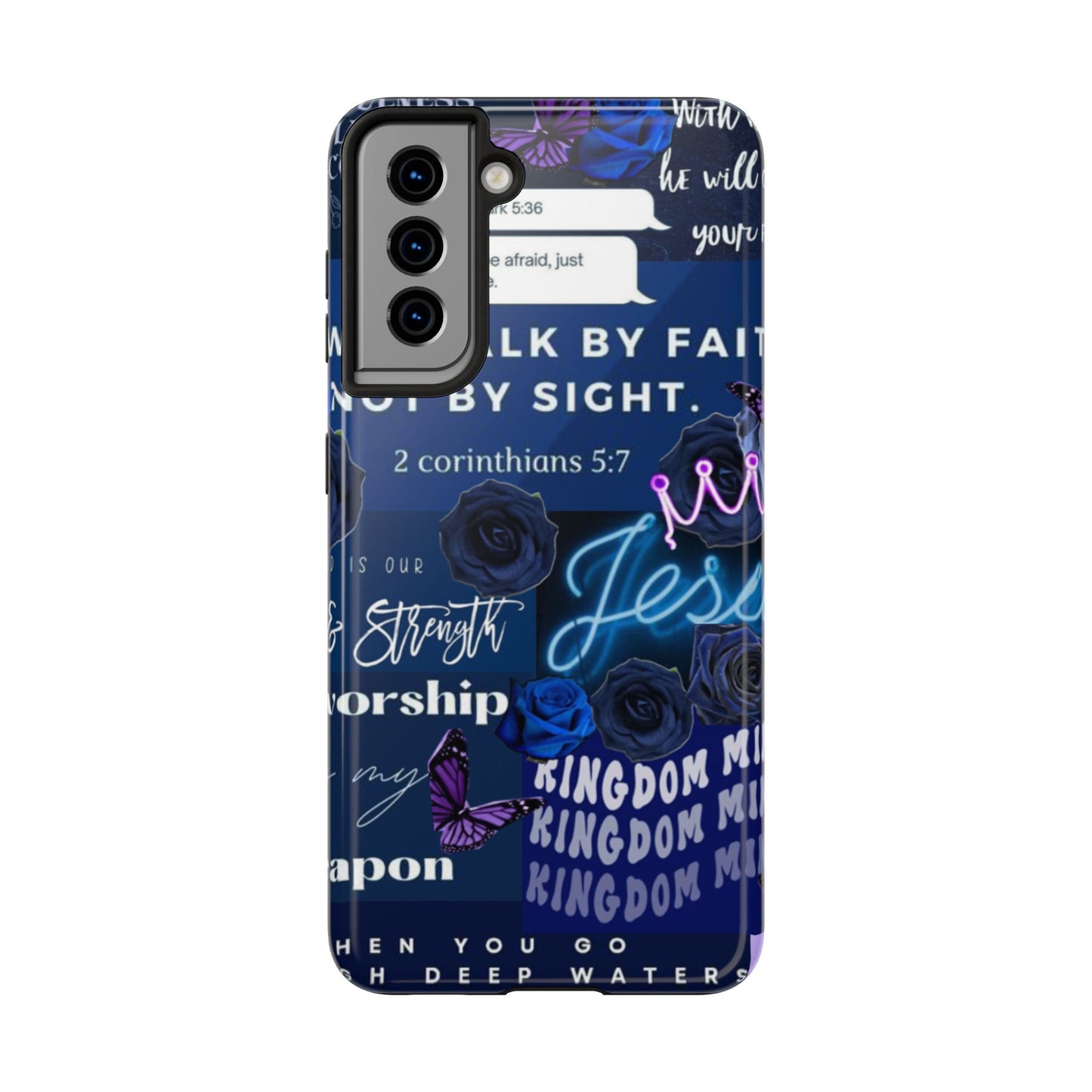 Kingdom mindset phone case deep blue faith & scripture collage