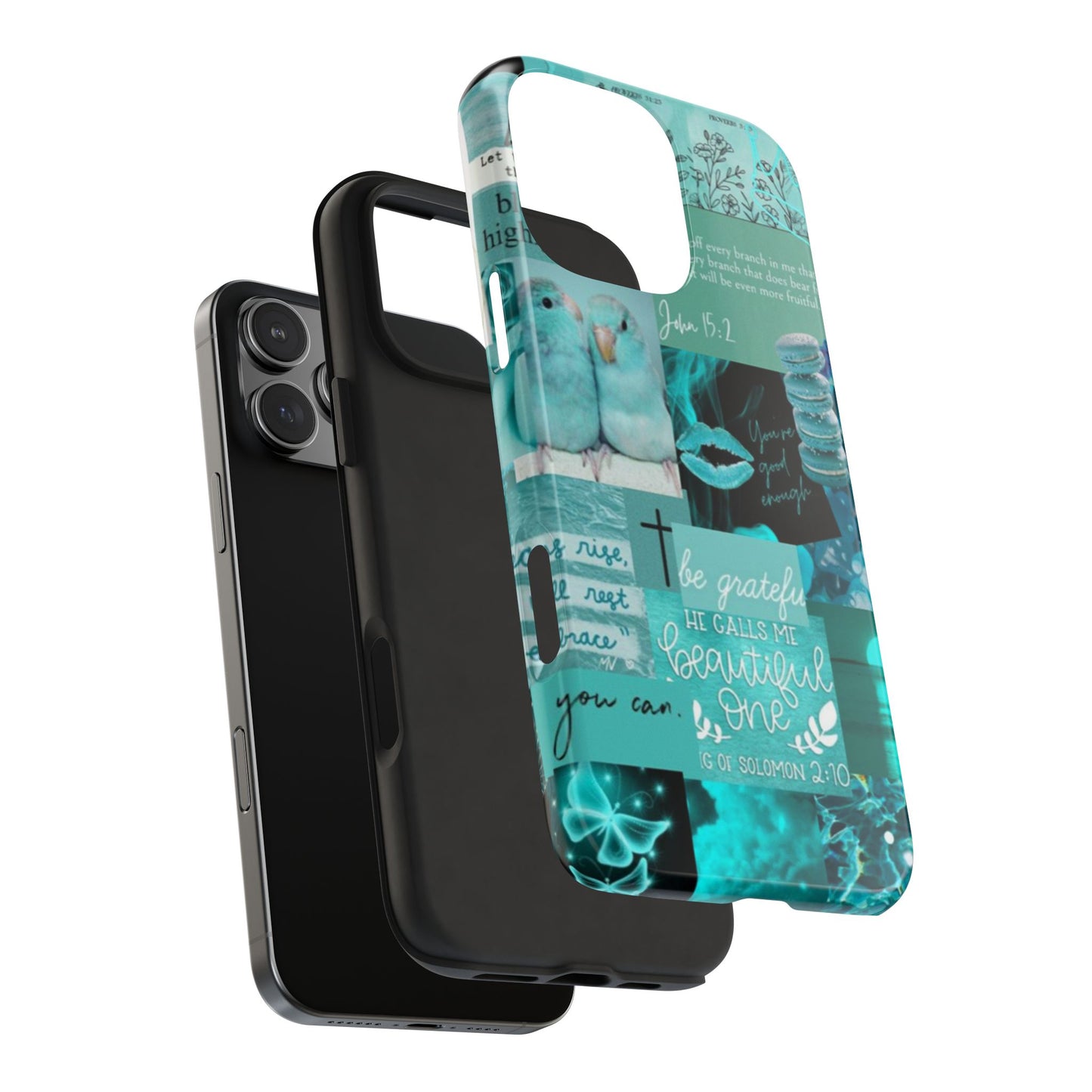 Beautiful one phone case aqua teal scripture collage