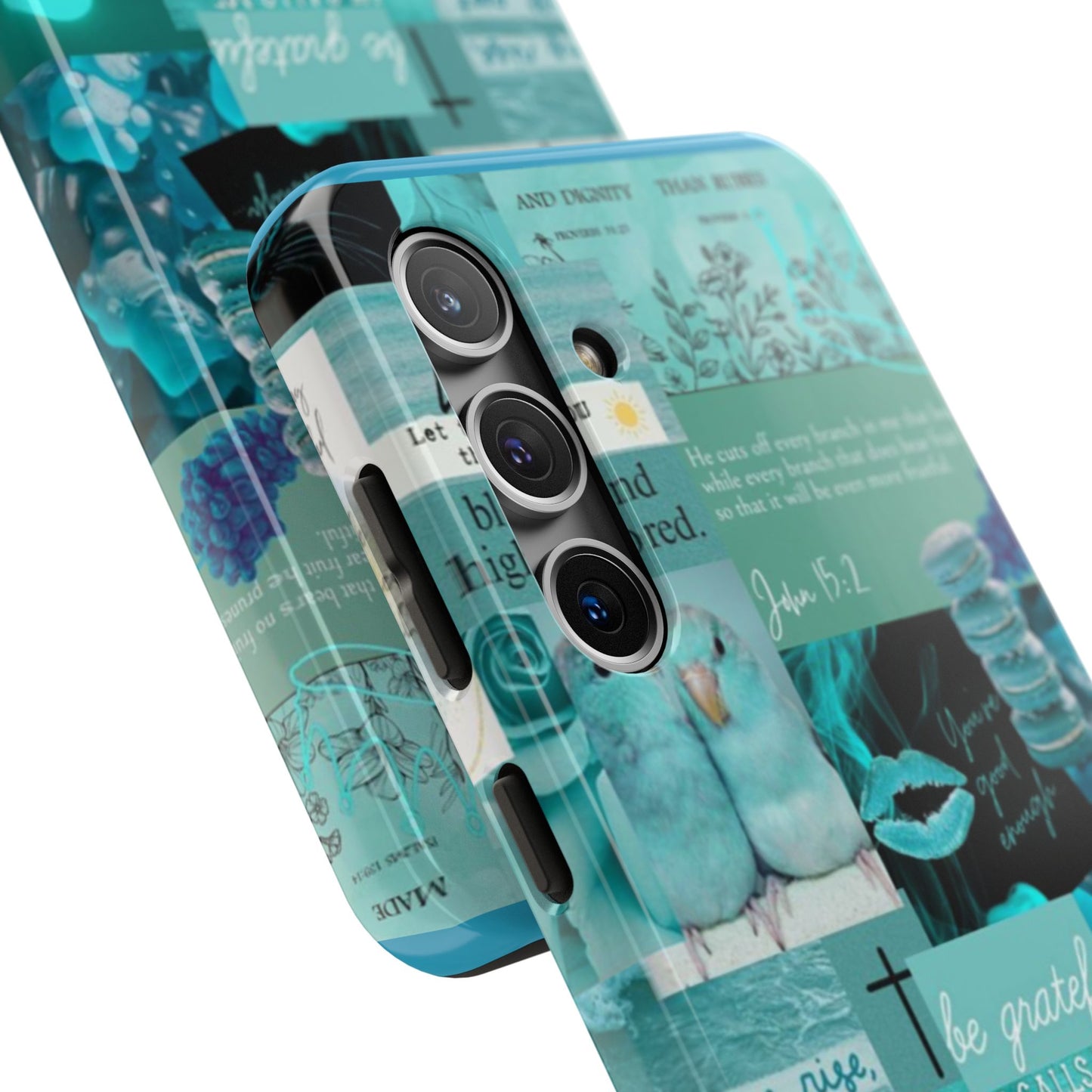 Beautiful one phone case aqua teal scripture collage