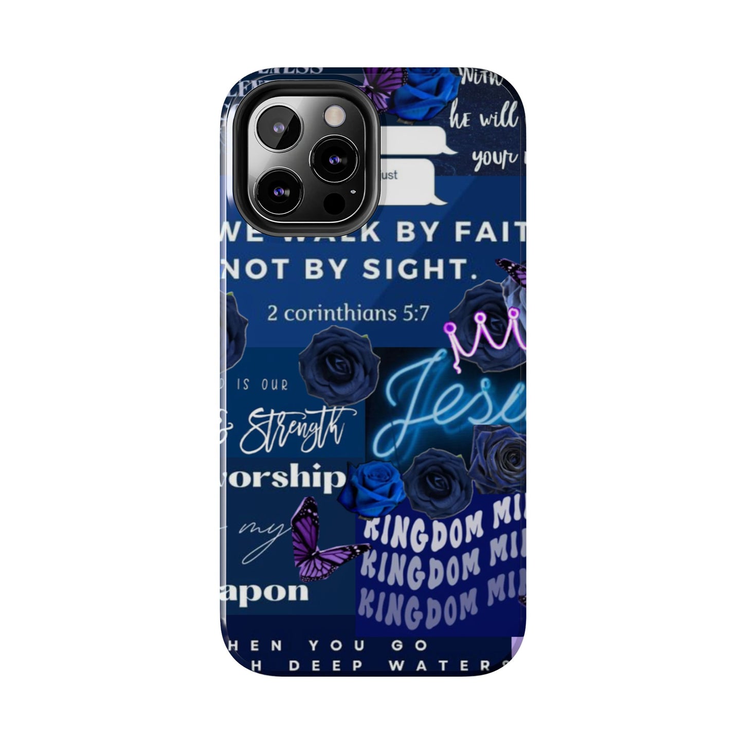 Kingdom mindset phone case deep blue faith & scripture collage
