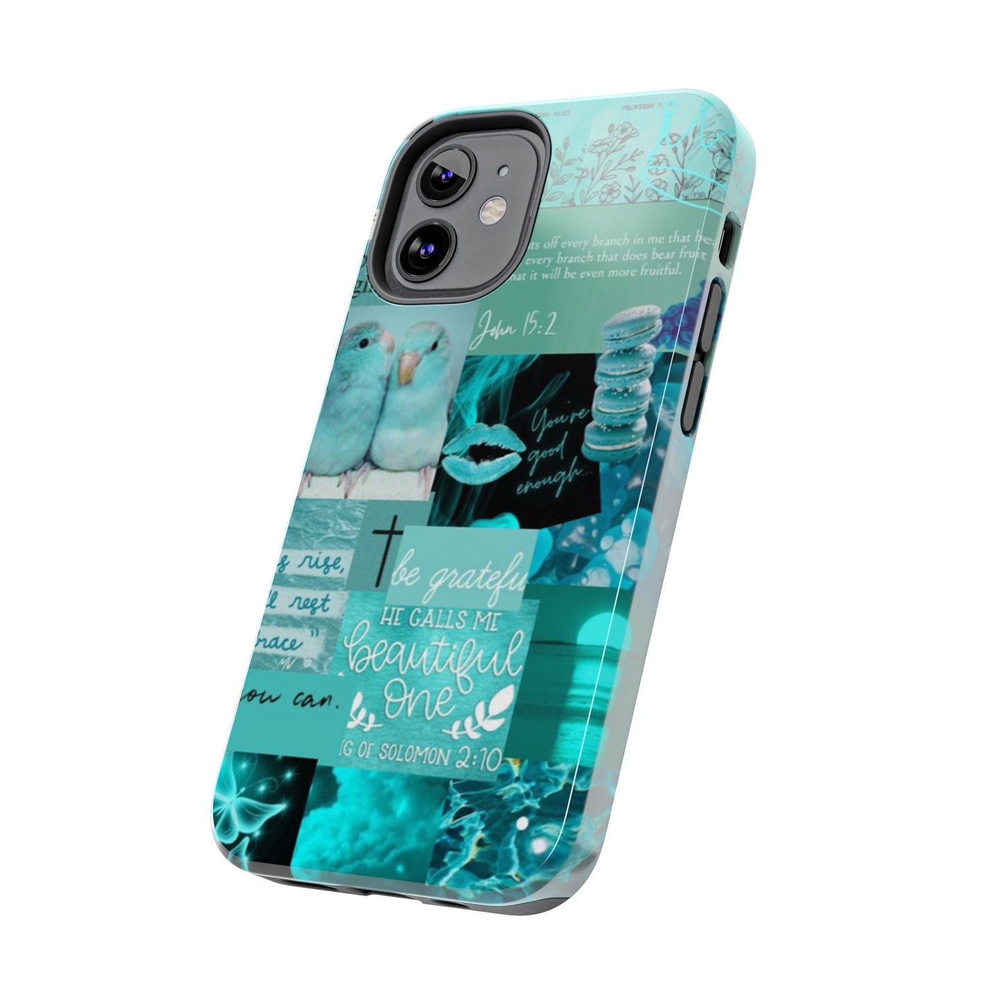 Beautiful one phone case aqua teal scripture collage