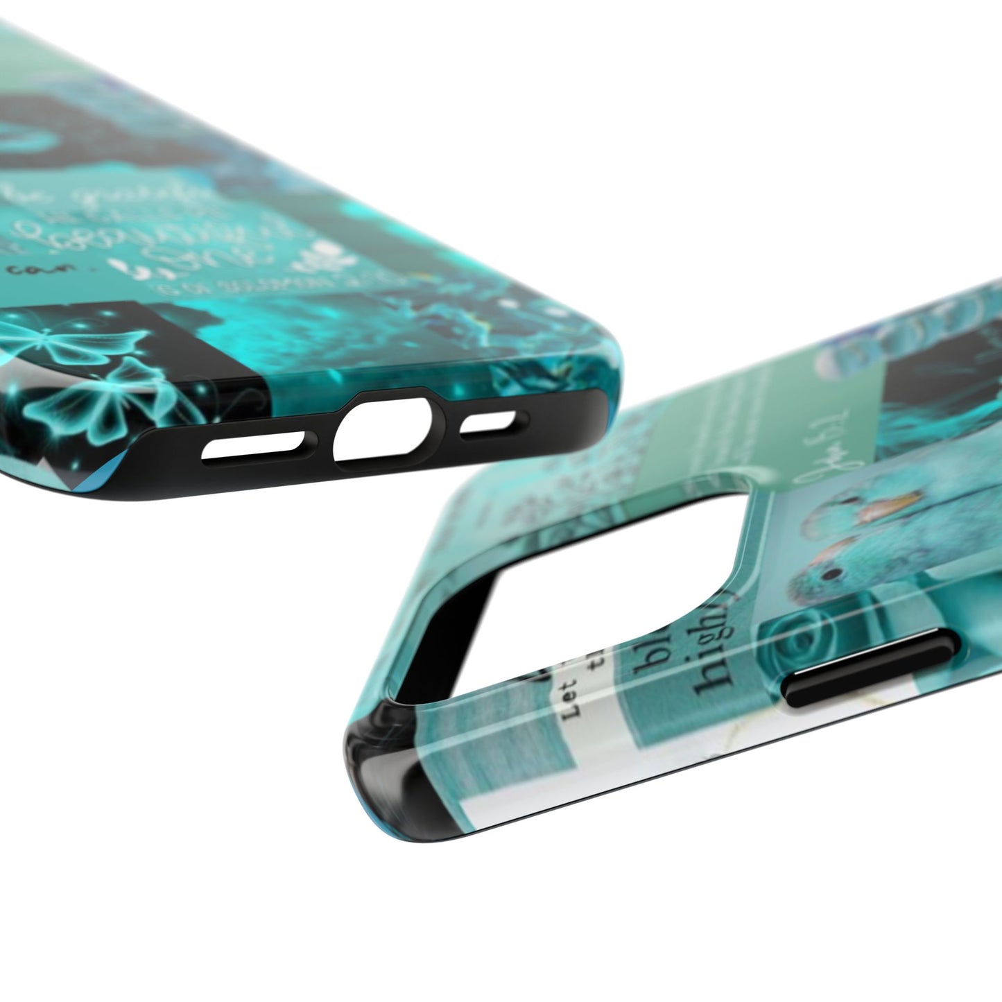 Beautiful one phone case aqua teal scripture collage