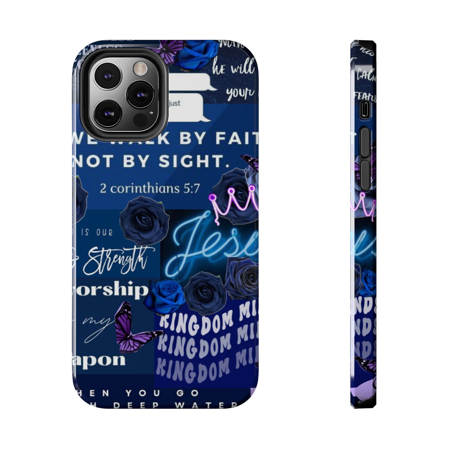Kingdom mindset phone case deep blue faith & scripture collage