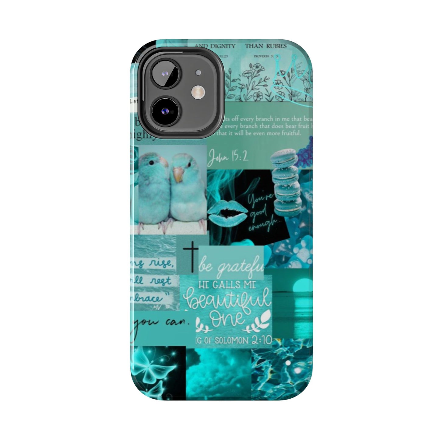 Beautiful one phone case aqua teal scripture collage