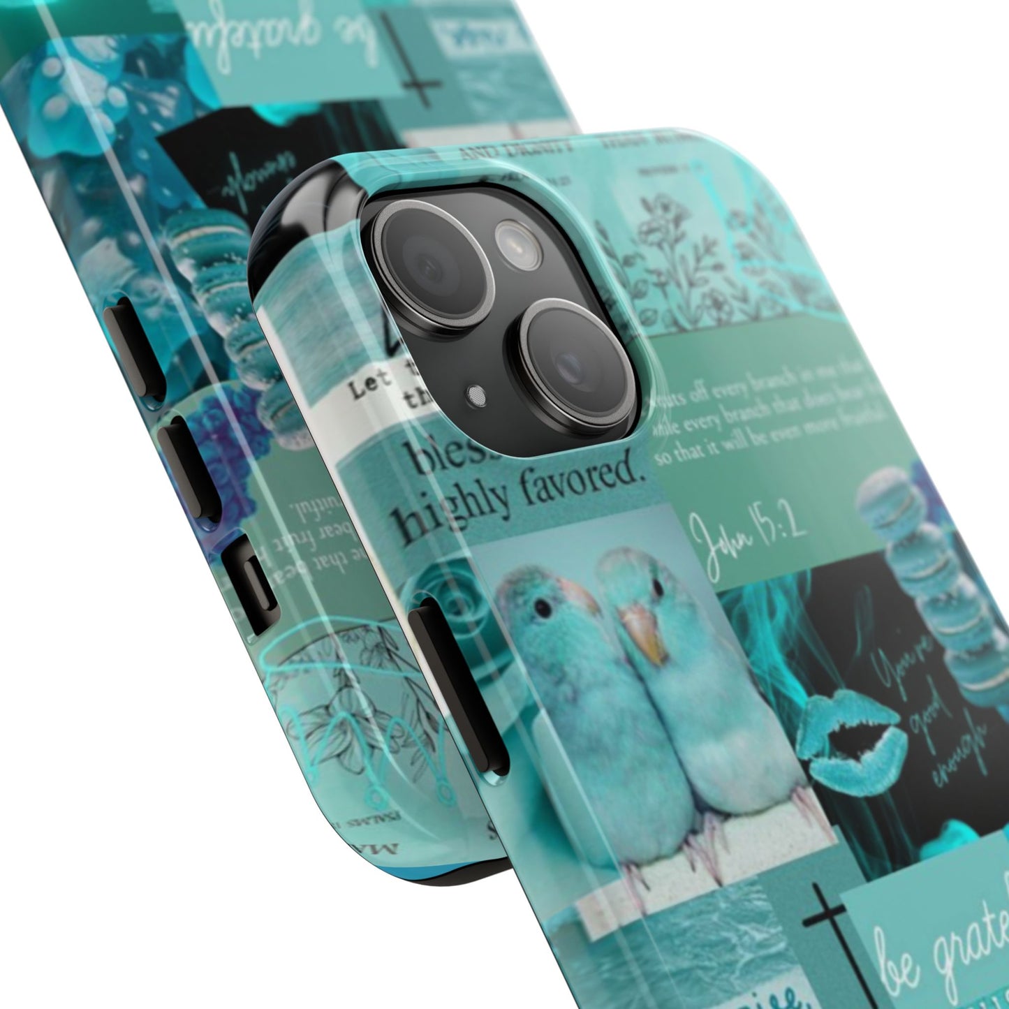 Beautiful one phone case aqua teal scripture collage