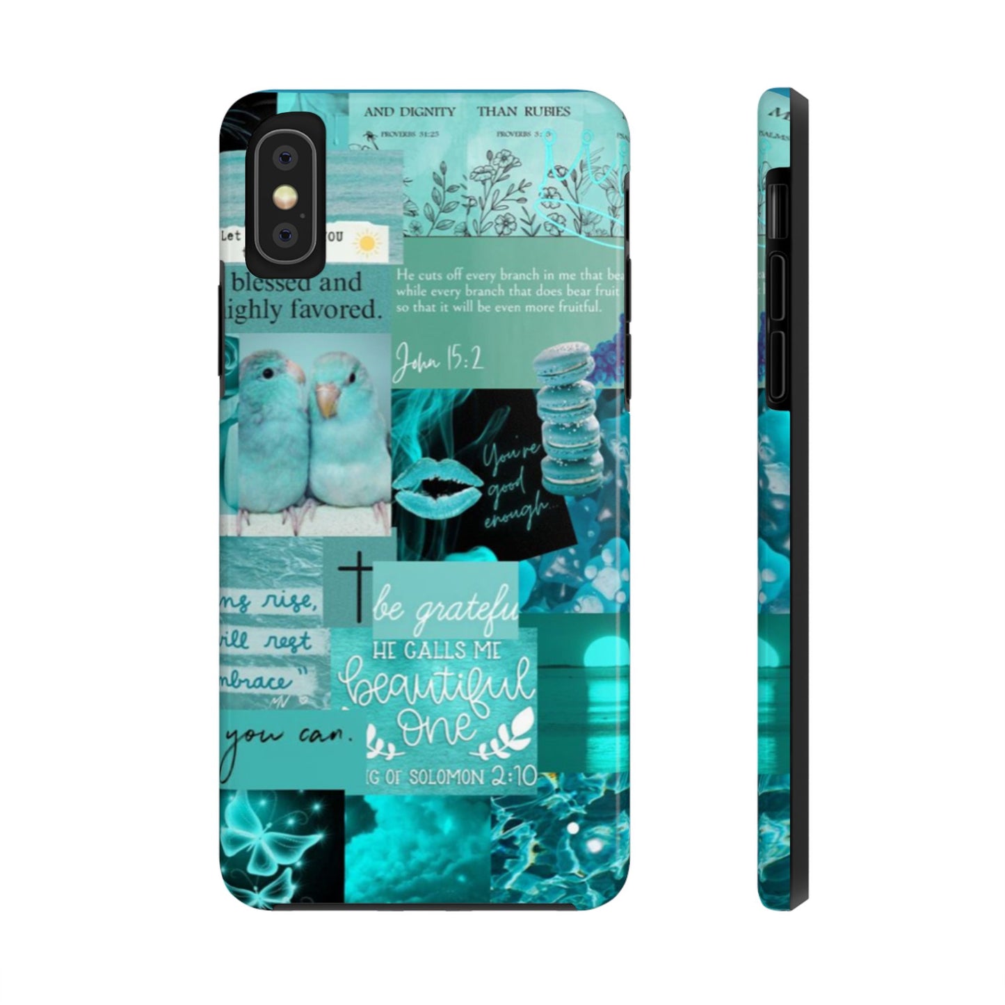 Beautiful one phone case aqua teal scripture collage