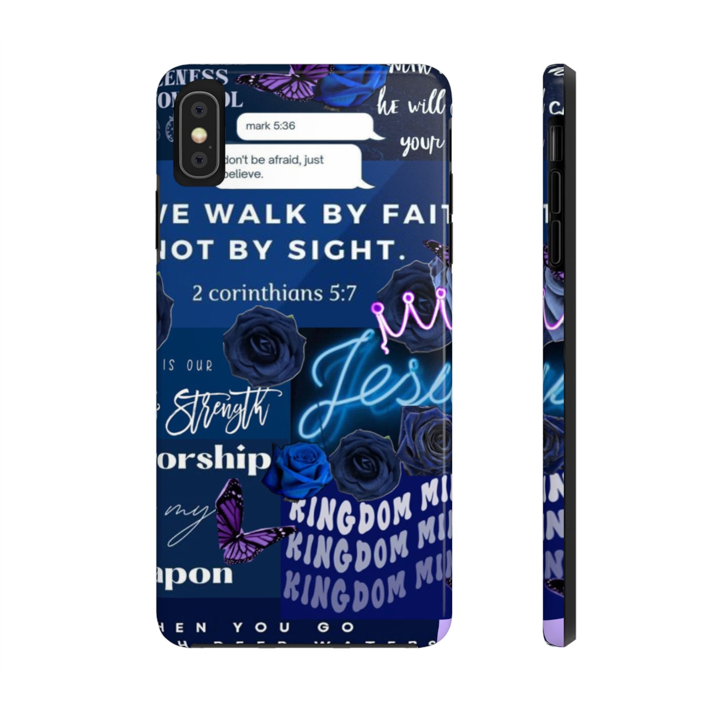 Kingdom mindset phone case deep blue faith & scripture collage