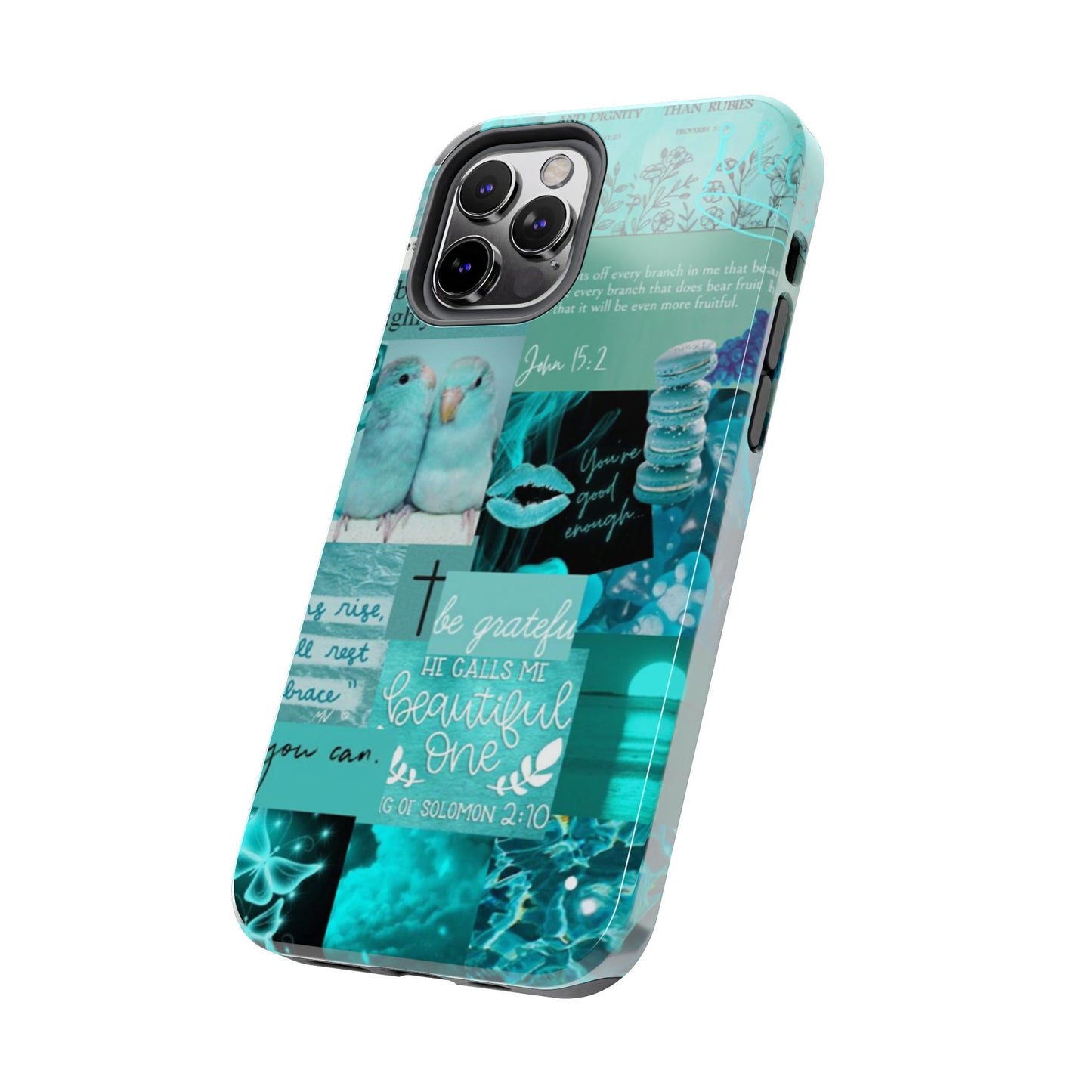 Beautiful one phone case aqua teal scripture collage