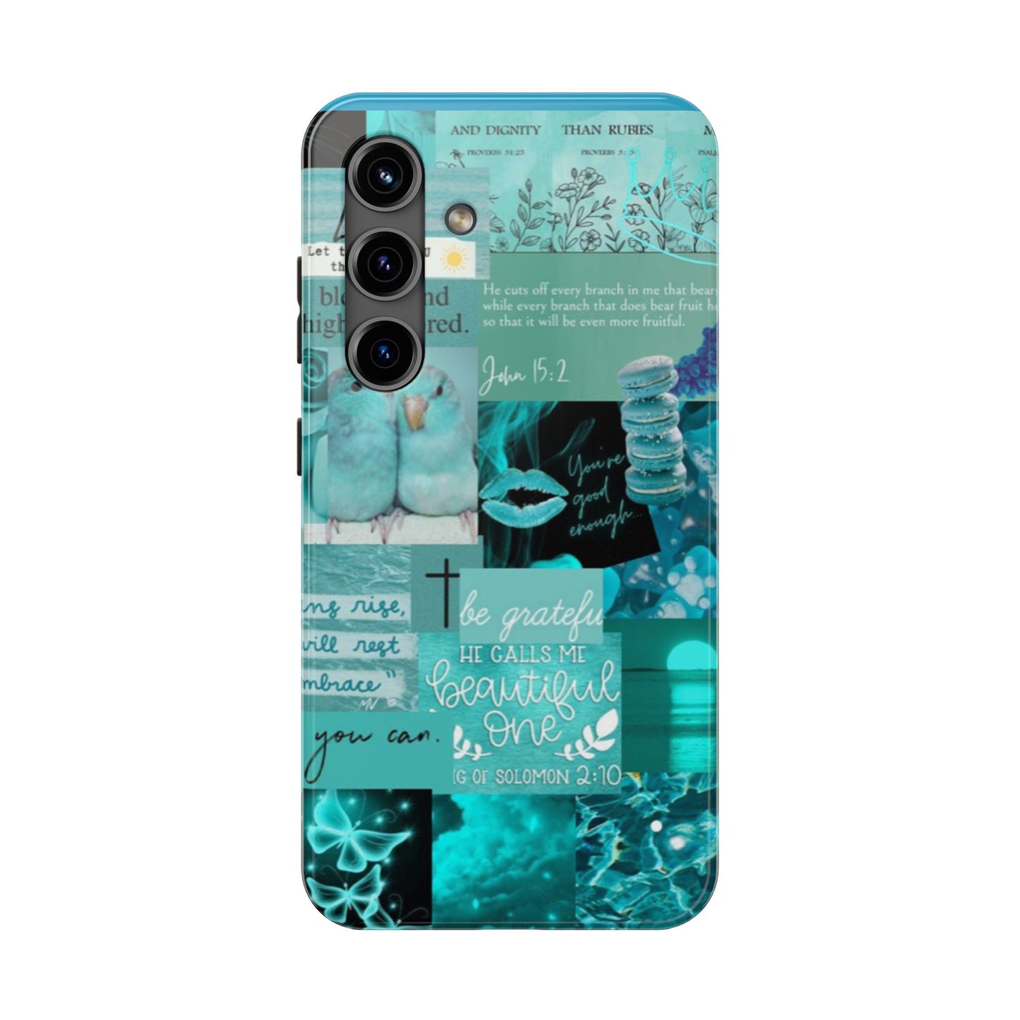 Beautiful one phone case aqua teal scripture collage