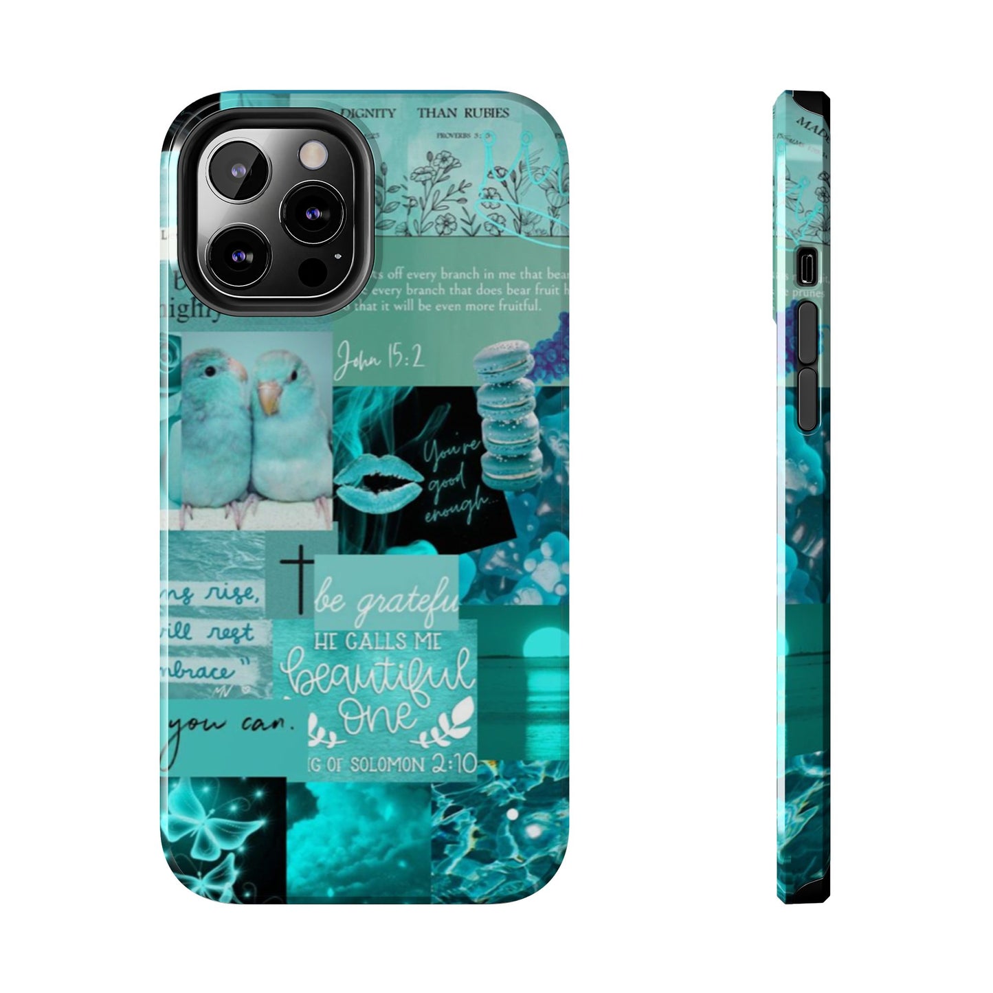 Beautiful one phone case aqua teal scripture collage