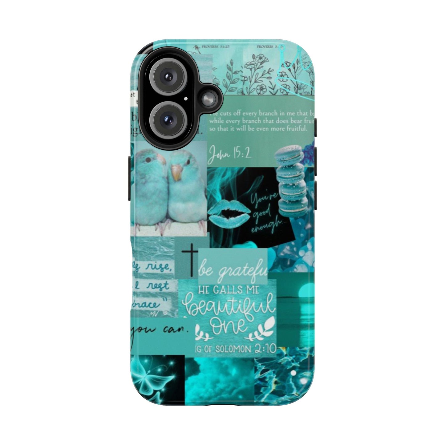 Beautiful one phone case aqua teal scripture collage