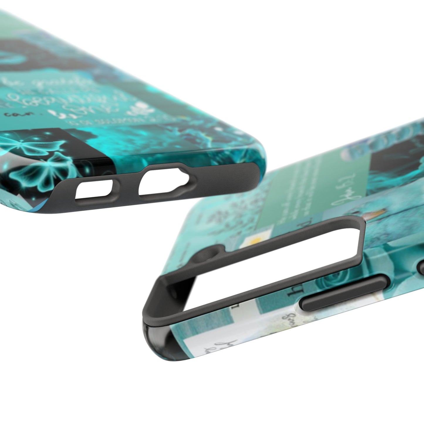 Beautiful one phone case aqua teal scripture collage