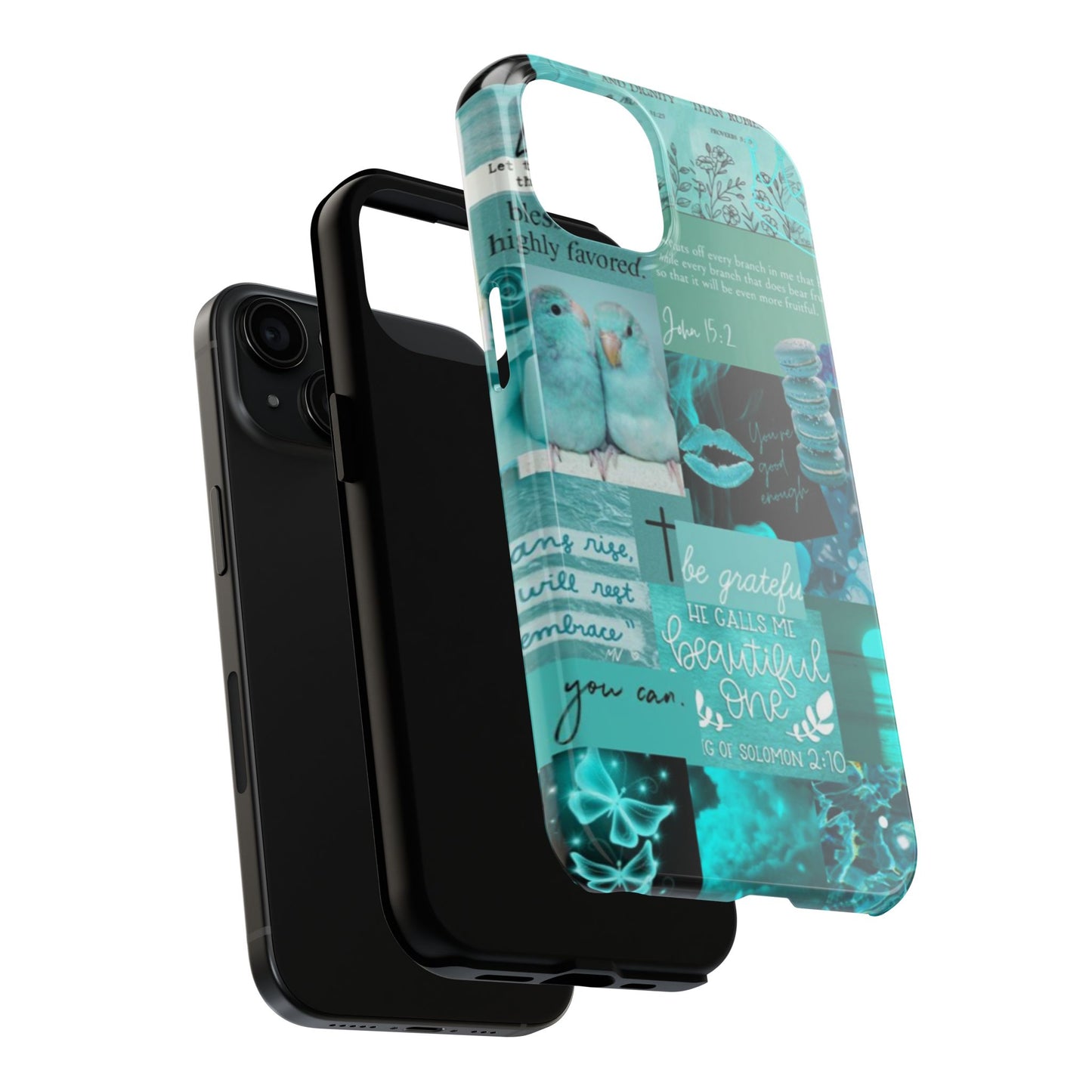 Beautiful one phone case aqua teal scripture collage