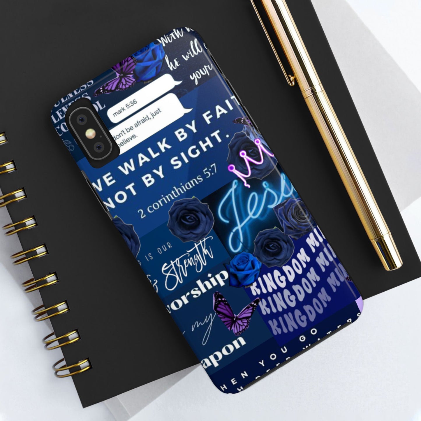 Kingdom mindset phone case deep blue faith & scripture collage