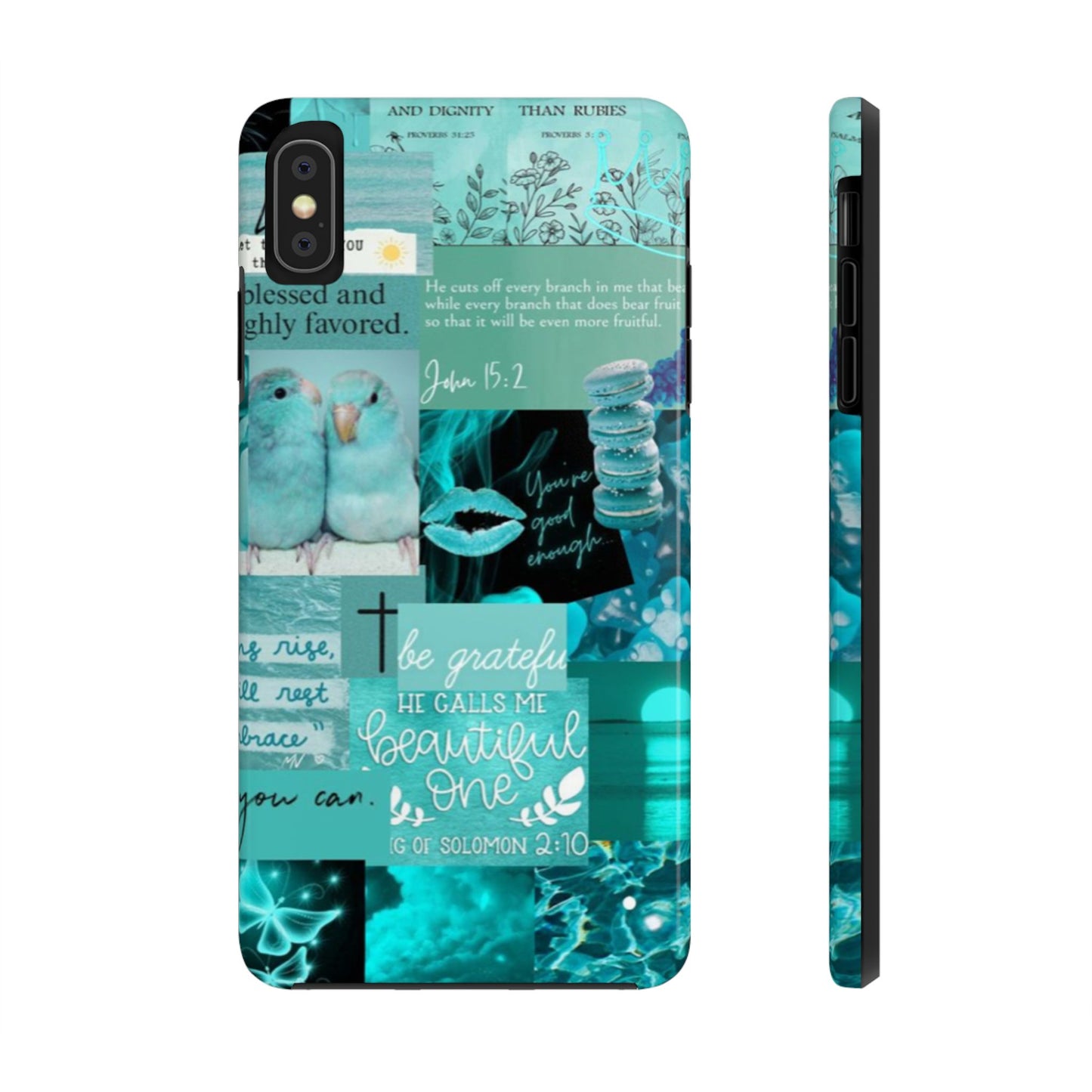 Beautiful one phone case aqua teal scripture collage