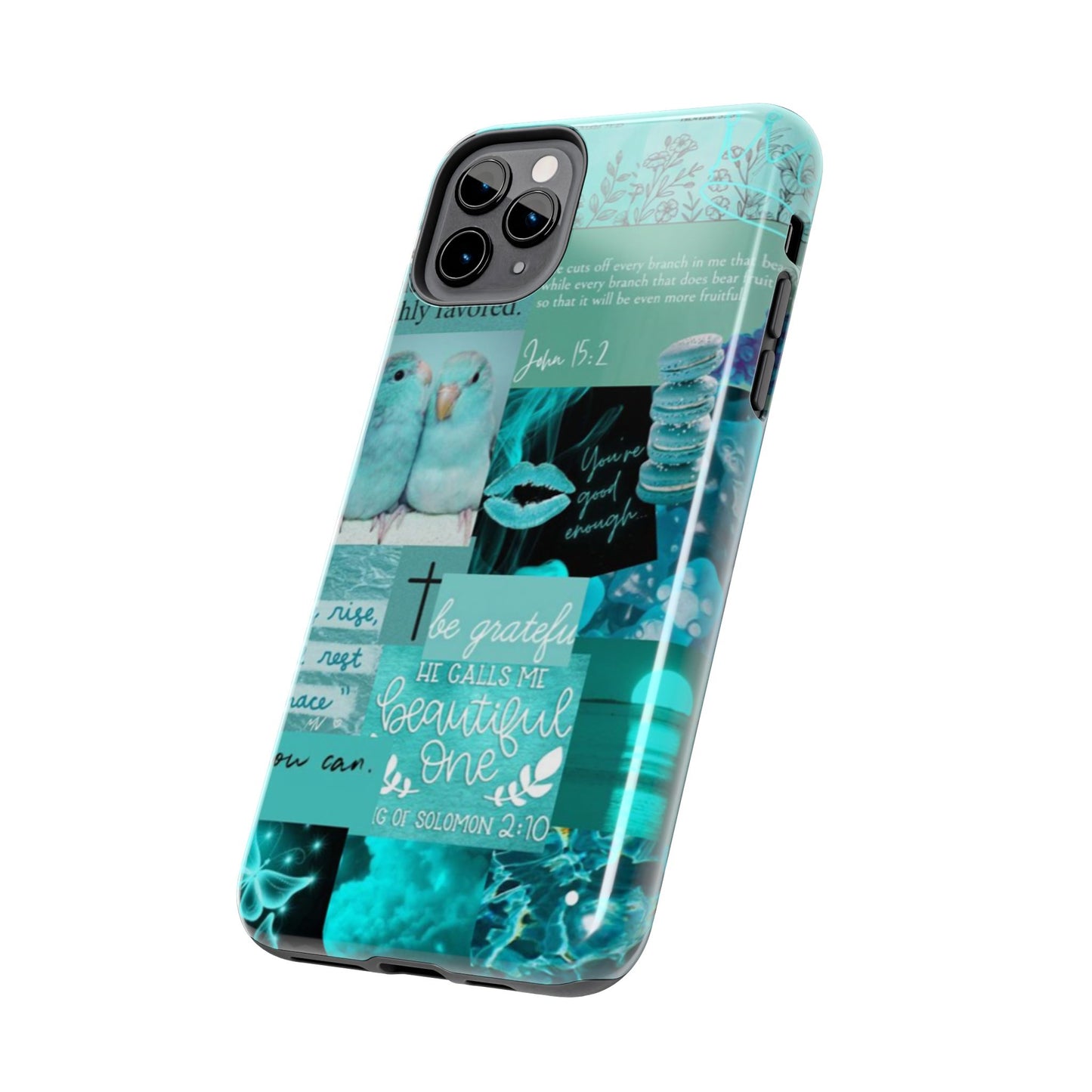 Beautiful one phone case aqua teal scripture collage