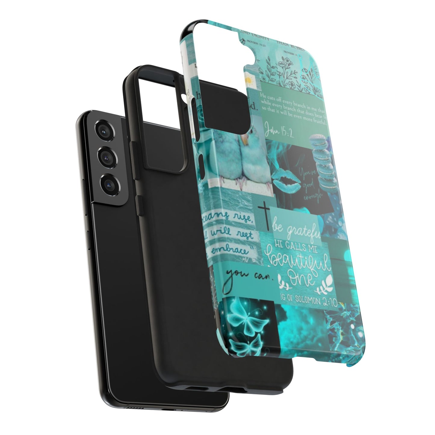 Beautiful one phone case aqua teal scripture collage