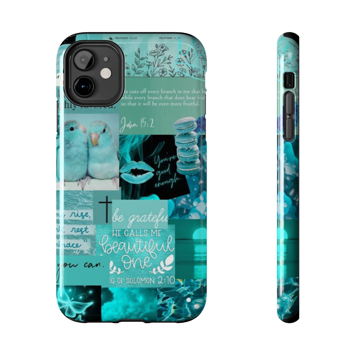 Beautiful one phone case aqua teal scripture collage