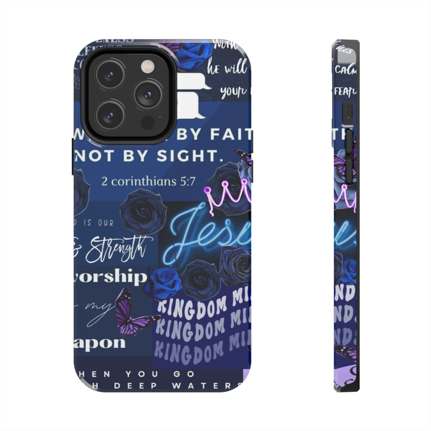 Kingdom mindset phone case deep blue faith & scripture collage