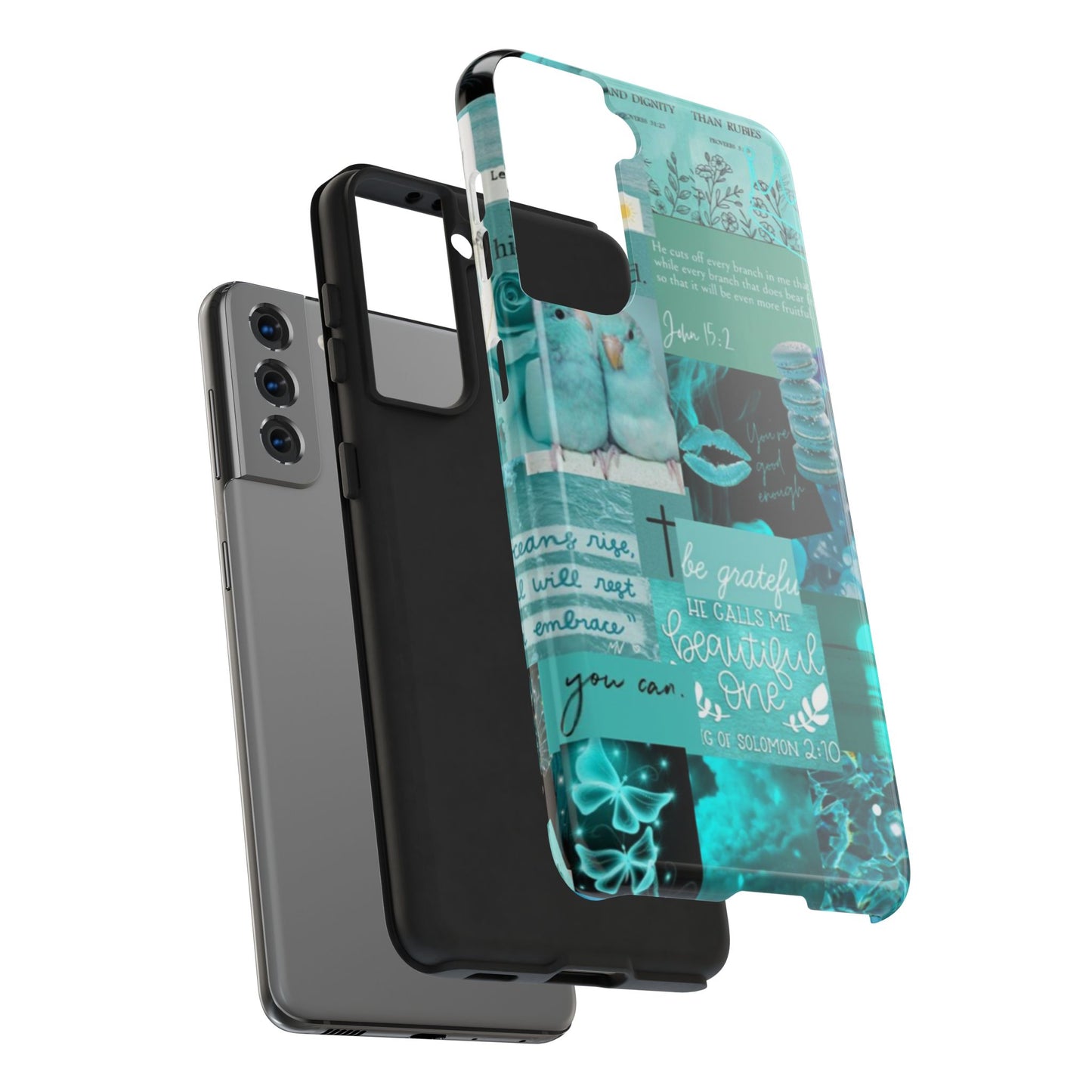 Beautiful one phone case aqua teal scripture collage