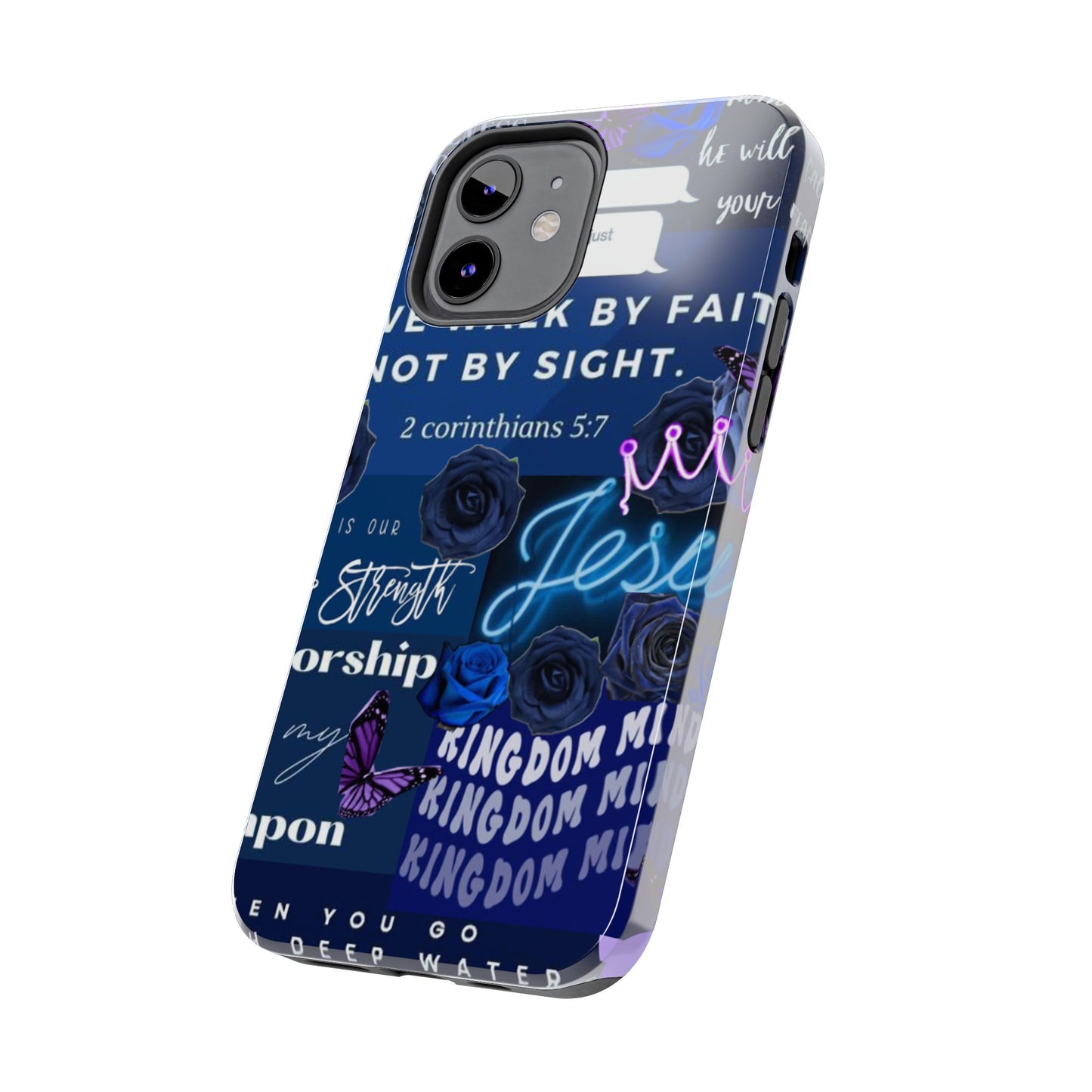 Kingdom mindset phone case deep blue faith & scripture collage