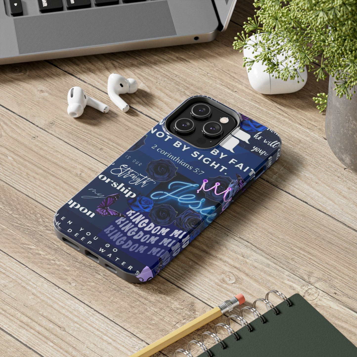 Kingdom mindset phone case deep blue faith & scripture collage