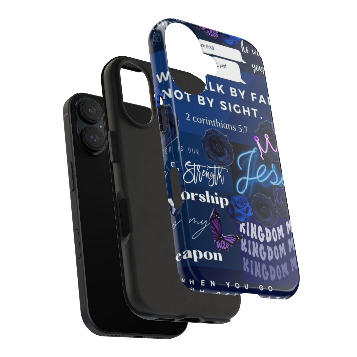 Kingdom mindset phone case deep blue faith & scripture collage