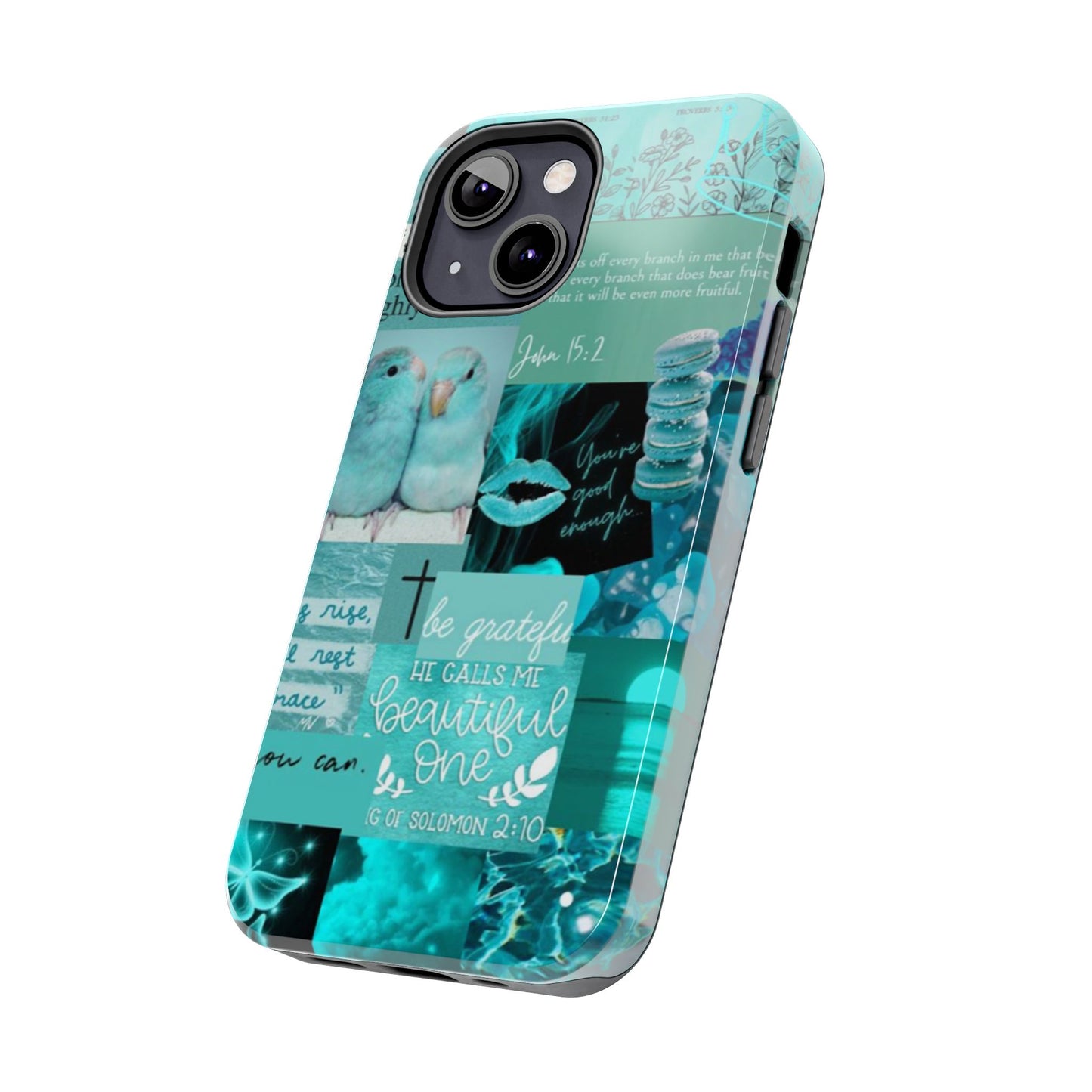 Beautiful one phone case aqua teal scripture collage