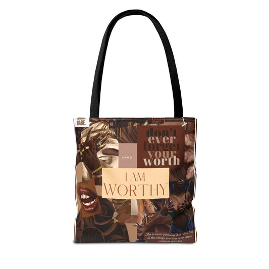 Empowering Tote Bag - 'I Am Worthy' Inspirational Design