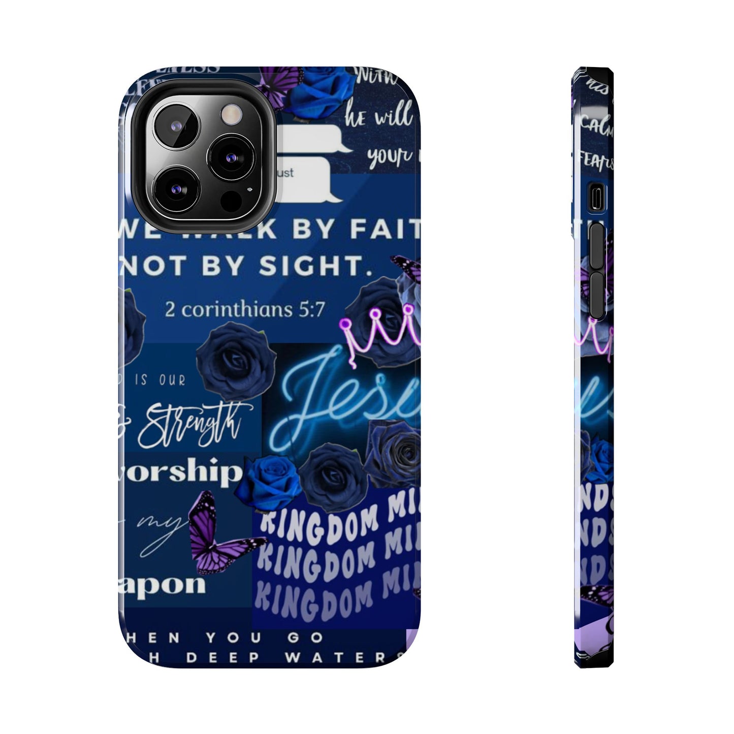 Kingdom mindset phone case deep blue faith & scripture collage