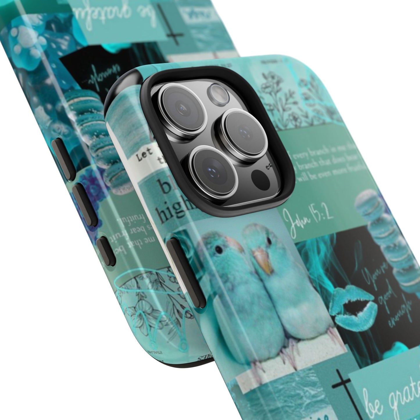 Beautiful one phone case aqua teal scripture collage