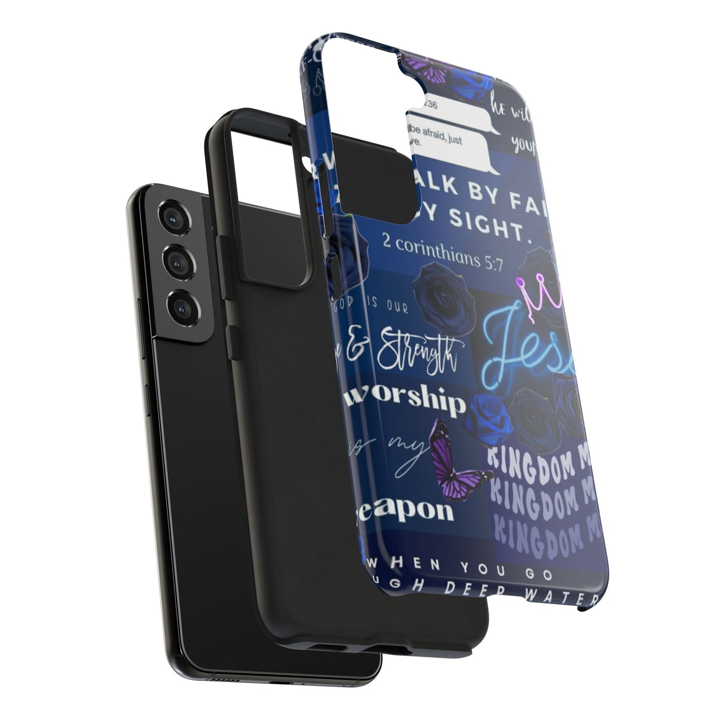 Kingdom mindset phone case deep blue faith & scripture collage