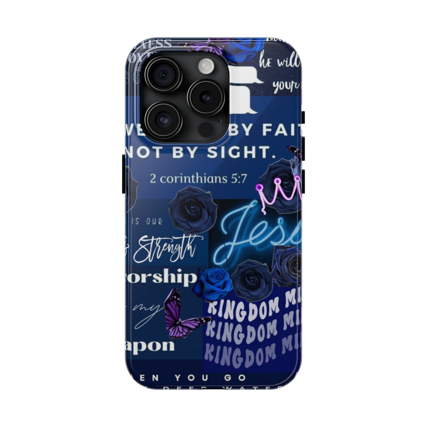Kingdom mindset phone case deep blue faith & scripture collage