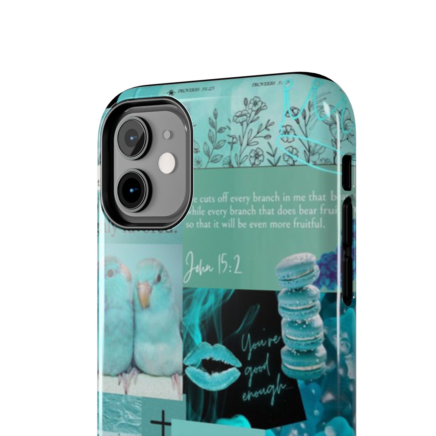 Beautiful one phone case aqua teal scripture collage