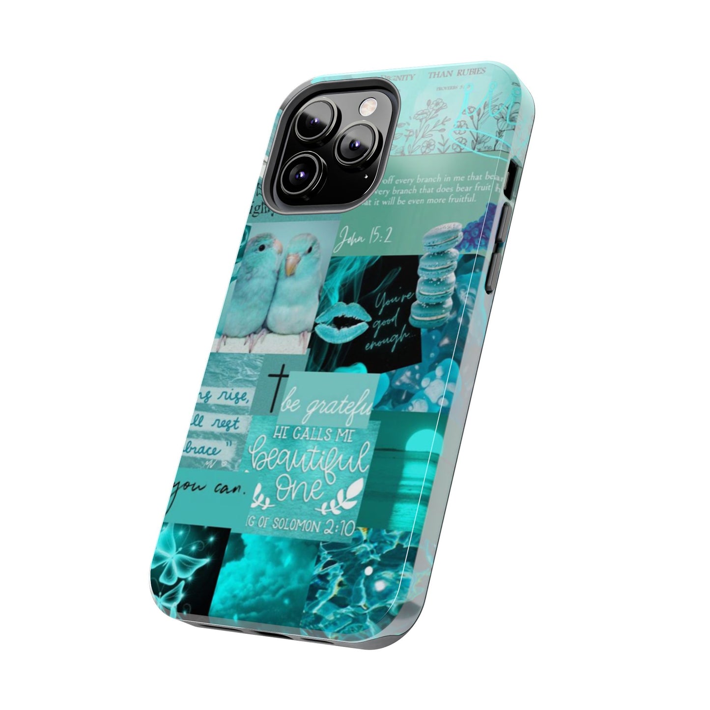 Beautiful one phone case aqua teal scripture collage