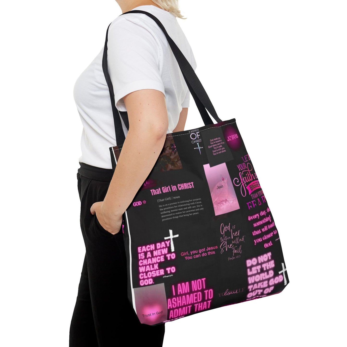 Faith-Inspired Tote Bag - Empowering Spiritual Quotes