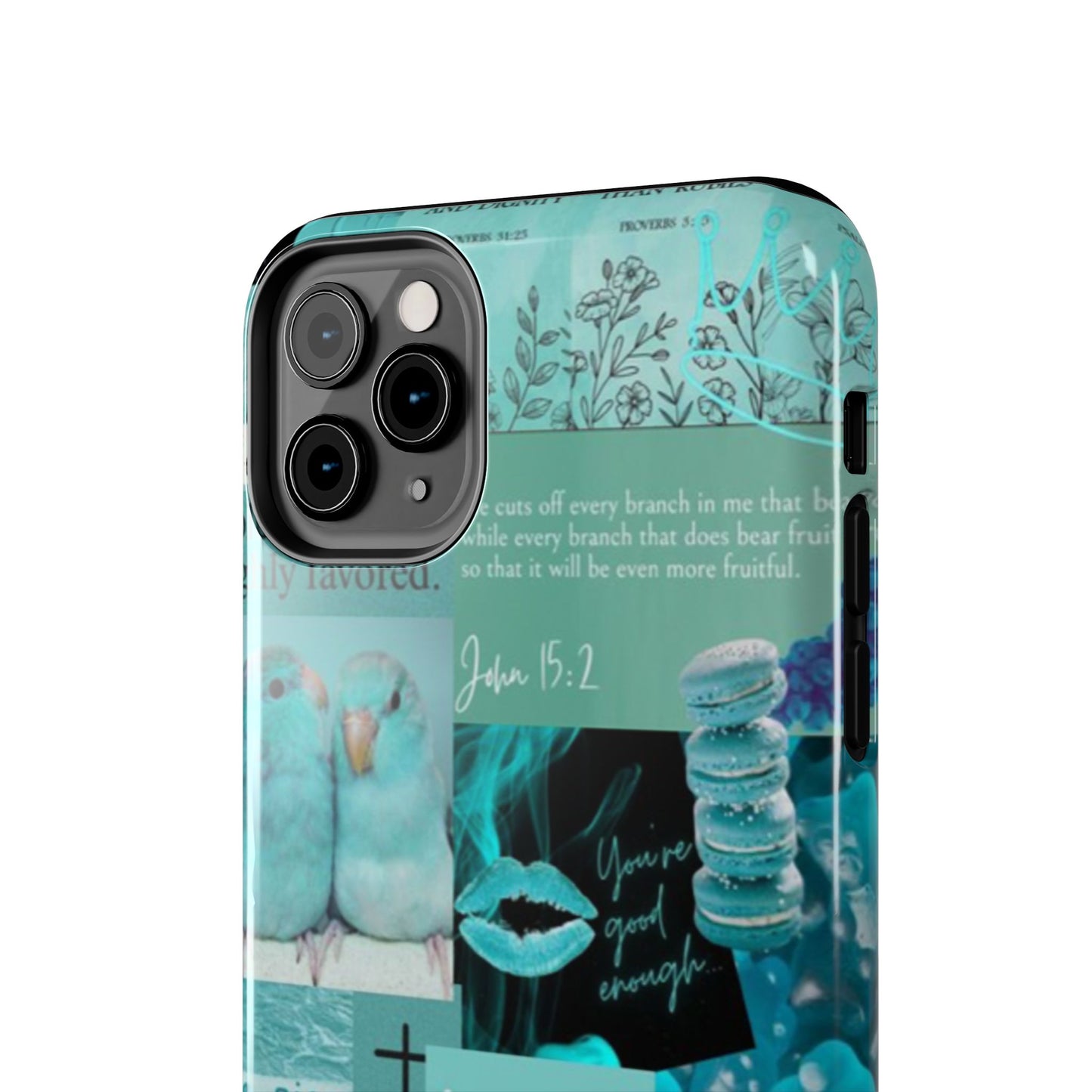 Beautiful one phone case aqua teal scripture collage