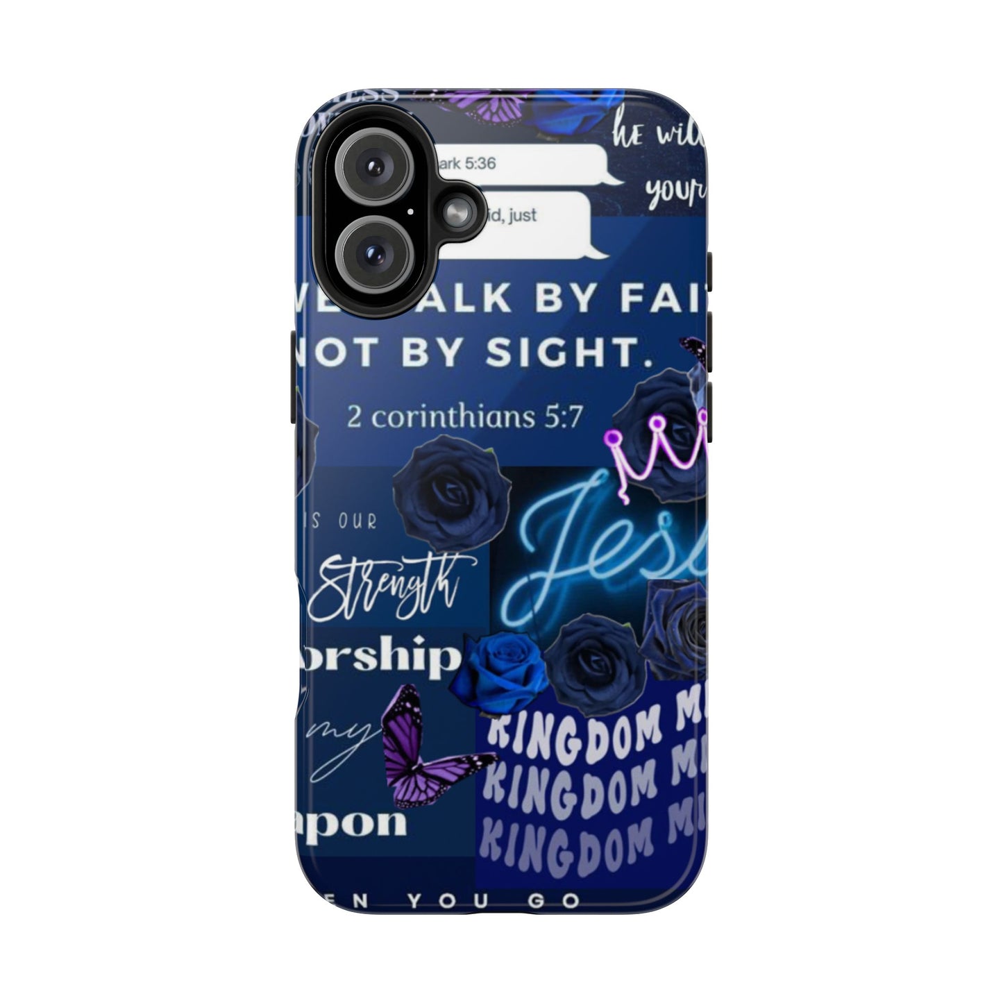 Kingdom mindset phone case deep blue faith & scripture collage